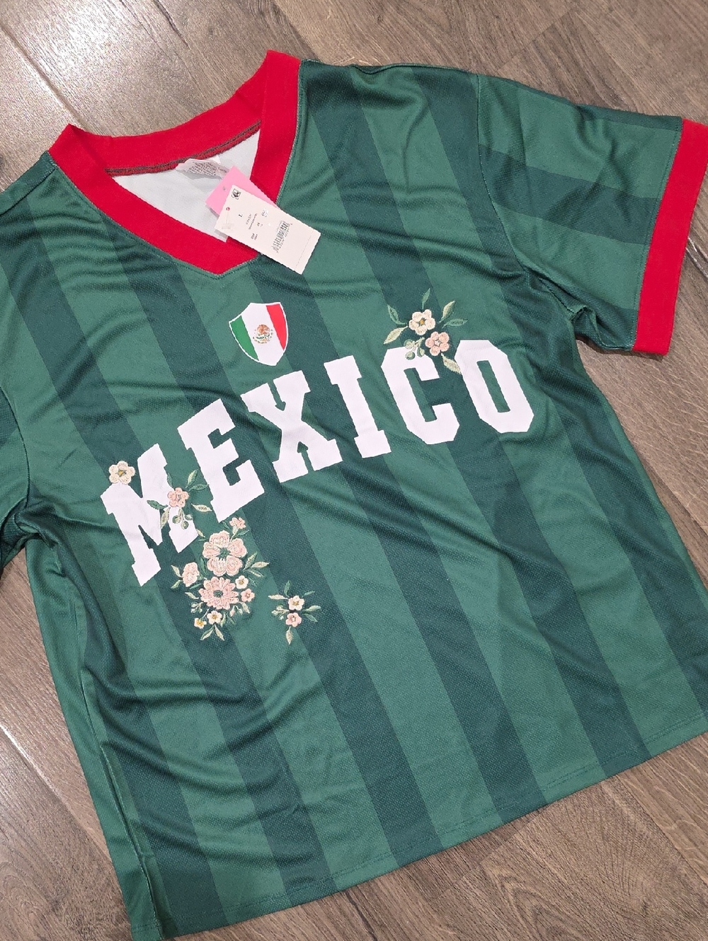 NWT Zoe + Liv Mexico Floral Green Soccer Jersey